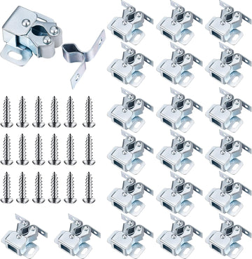 20 Pcs Cabinet Door Latch and Catch Hardware Double Roller Catch Cabinet Latches with Spear Strike Doors Kitchen