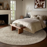 6ft Washable Round Rugs for Bedroom: Circle Living Room Rug Vintage Non Slip Low Pile Soft Faux Wool