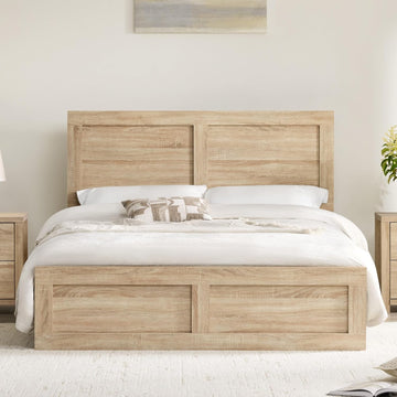 Wood Bed Frame with Headboard and Footboard, Wooden Platform Mattress Foundation with Silent Slat Support Noise-Free