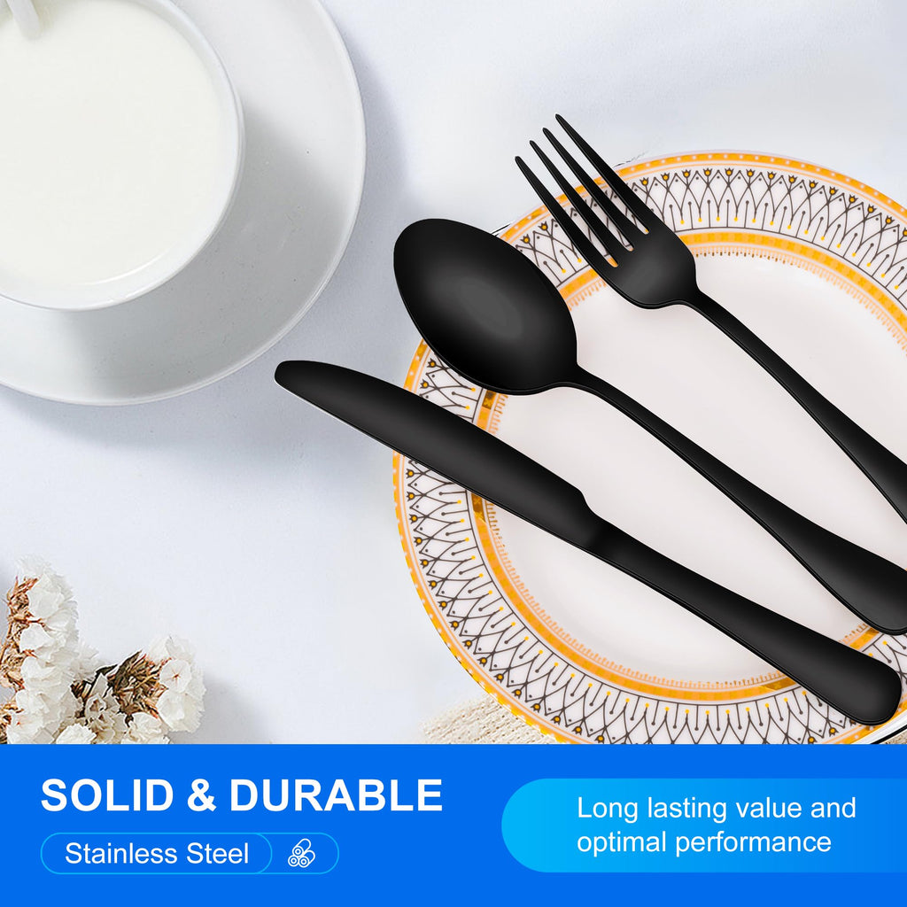 Black Silverware Set for 4, Stainless Steel Flatware Set with Spoons Forks and Knives, Dishwasher Safe