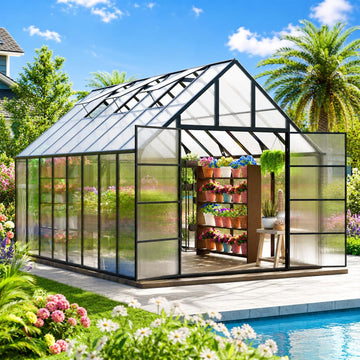 16x10x10 FT Large Greenhouse for Outdoors , 3 Vents | 4MM Twin-Wall PC Panels, Quick-Connect Aluminum Frame, 3