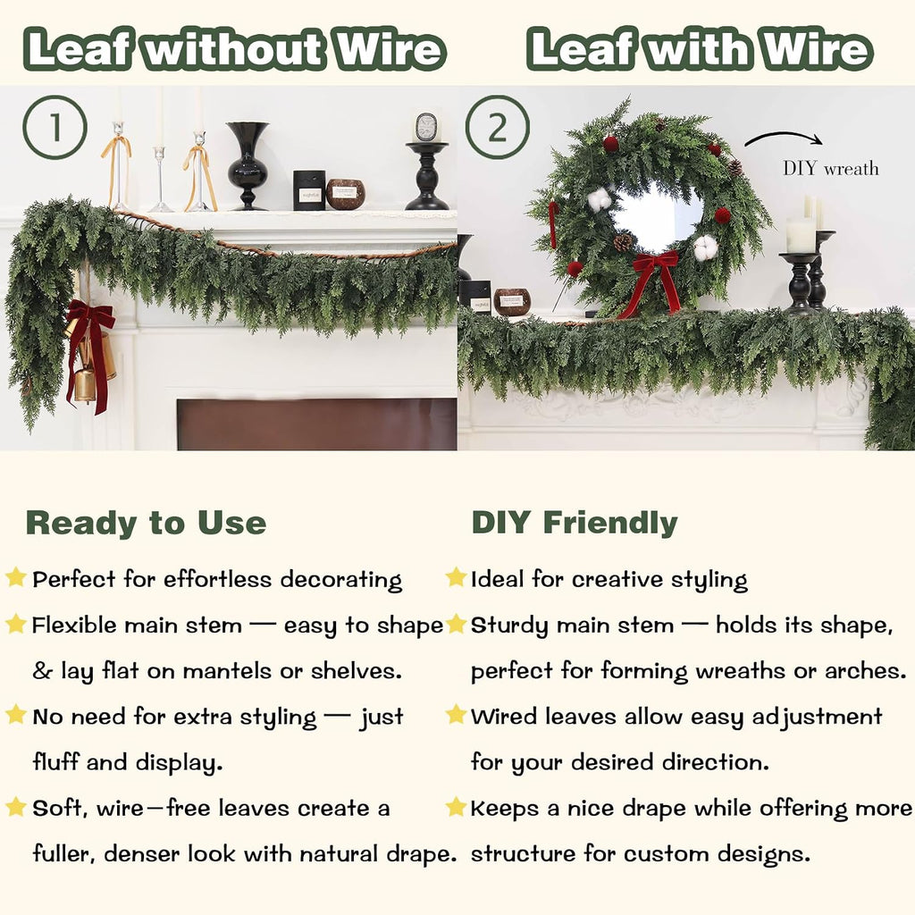 9FT Artificial Cedar Garland Real Touch for Christmas Decoration