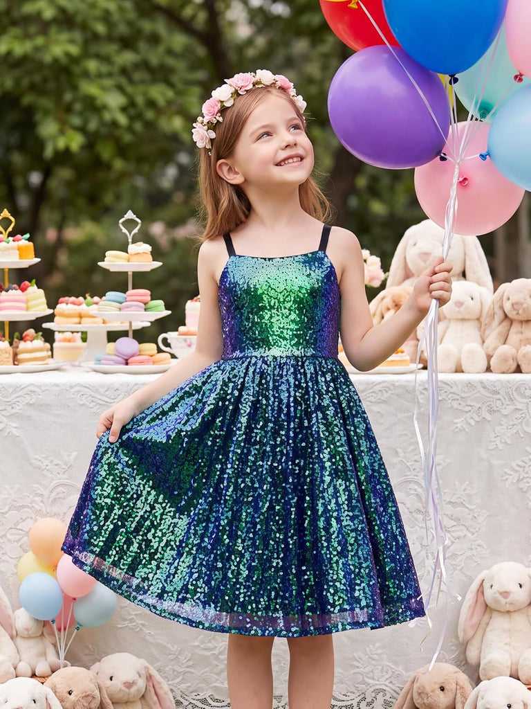 Girls Sequin Formal Dress Birthday Party Prom Tie Back Fancy Dresses