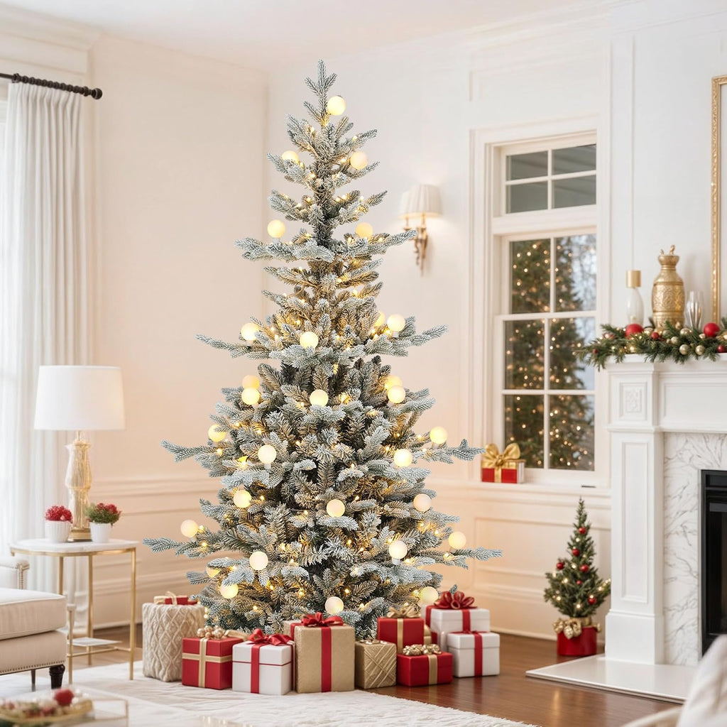 Prelit Flocked Christmas Tree with Remote & Removable Bulbs