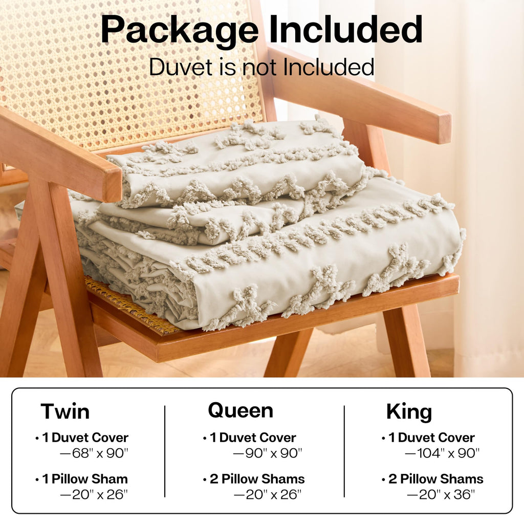 Boho Duvet Cover, Soft Vintage Tufted Bedding, 3-Piece, Linen