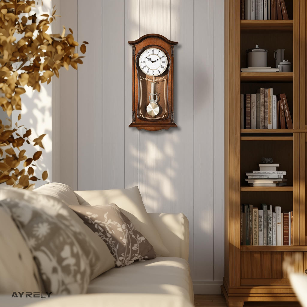 22IN Grandfather Vintage Wall Clock with Pendulum and Chime, Hour/Quarter-Hour Chime, Mahogany Wooden Frame, Large