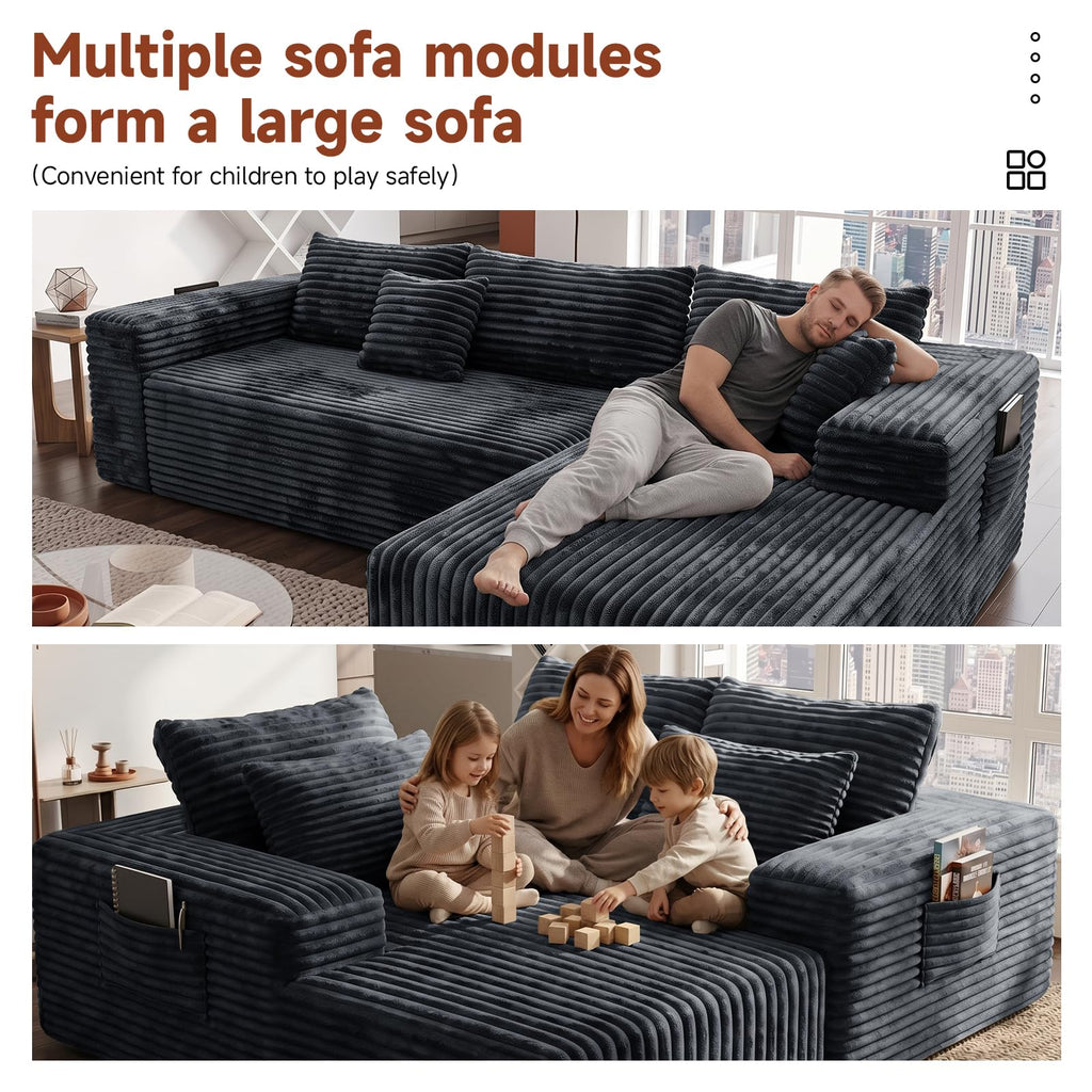 Couch ≈105inch, L-Shaped Sofa, Boneless Couch, with Chaise(Grey)