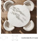 42 Inch Round Dining Table for 4, Modern Marble Dining Table with Fluted Solid Wood Base for Kitchen, Dining Room and