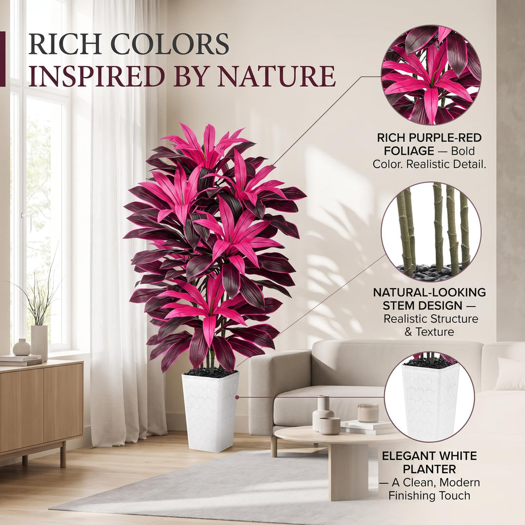 Artificial Dracaena Tree 6FT, faux plants indoor with White Planter