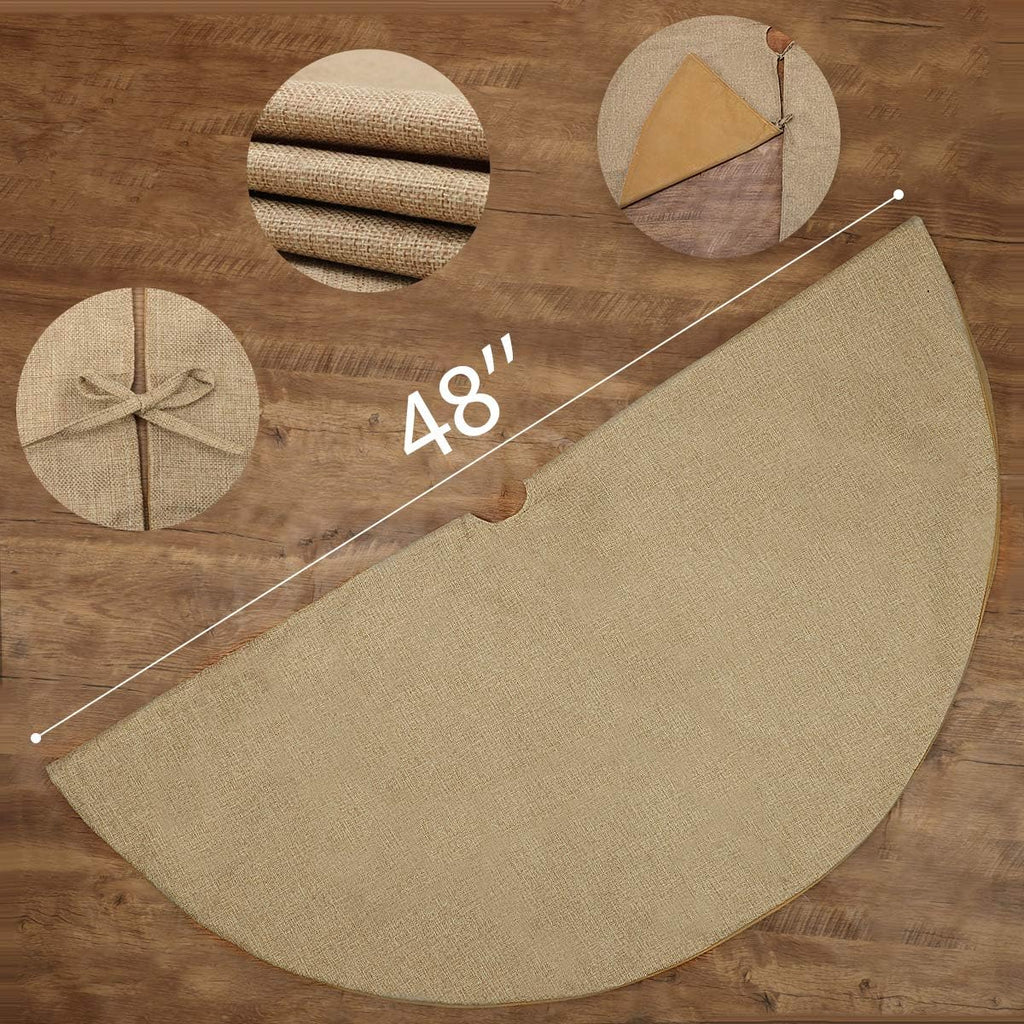 Burlap Fall Christmas Tree Skirt, 48'' Large Jute Linen Tree Decorations