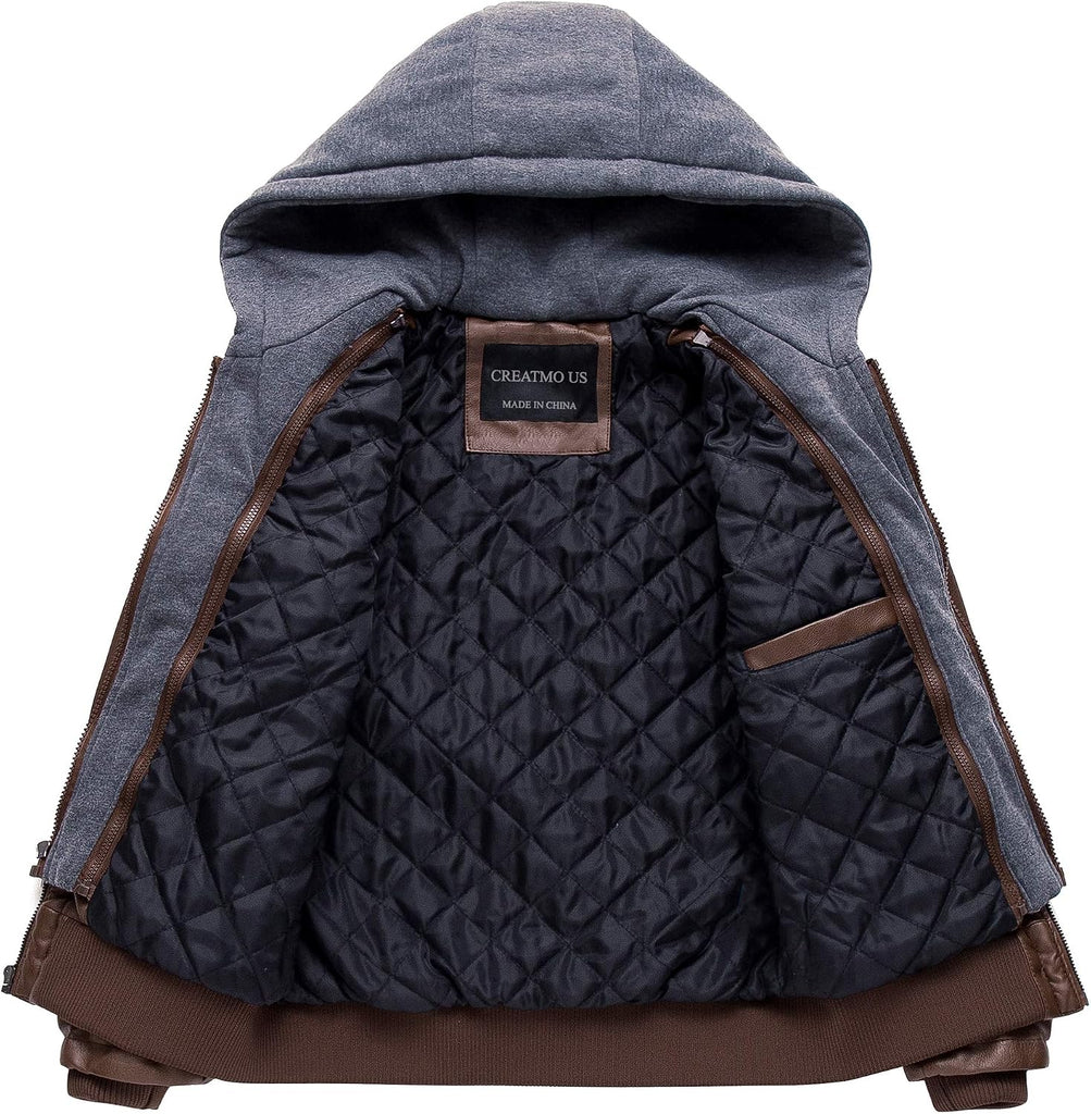 Boy's Faux Leather Jacket Windproof Warm Winter Coat Kids Bomber Outerwear Waterproof PU Motorcycle Jacket