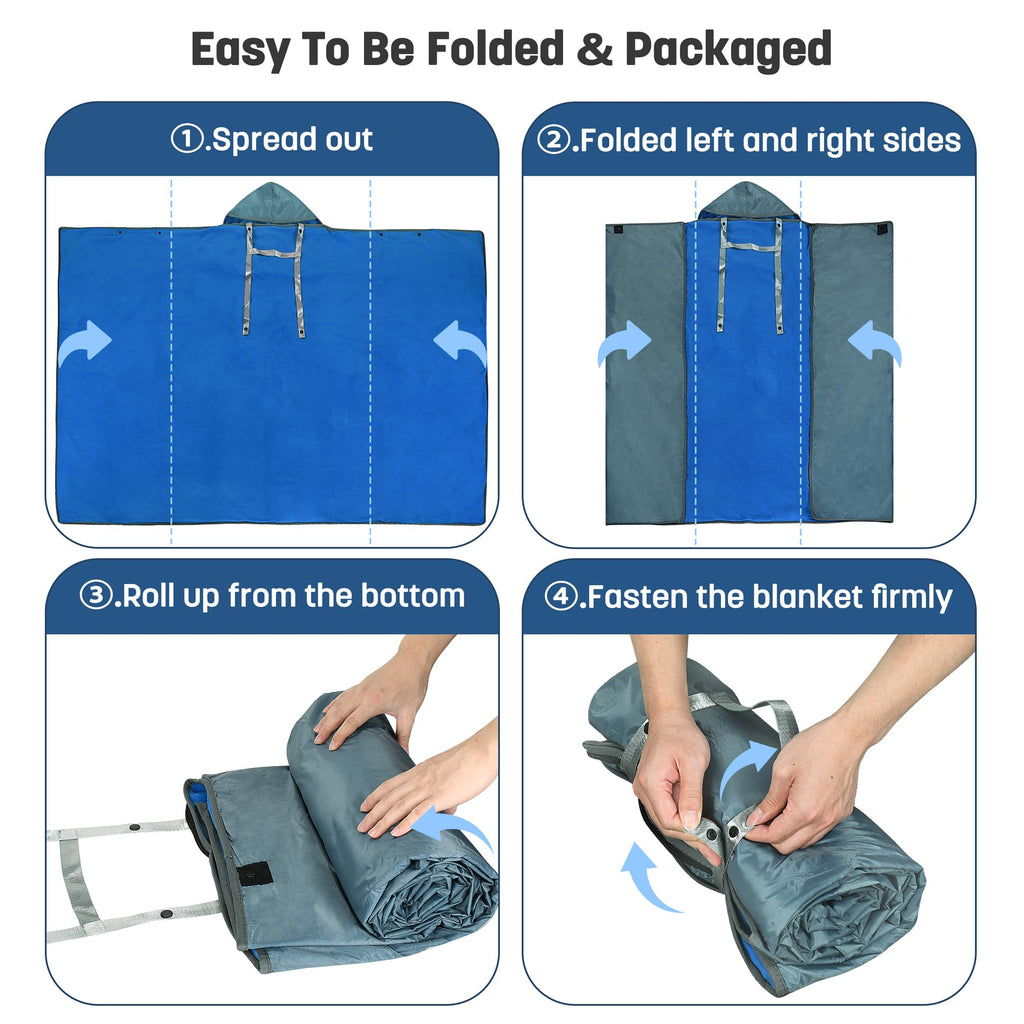 Waterproof Stadium Blanket, Windproof Wearable Poncho for Fans