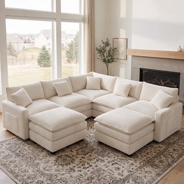 100 Inch Cloud Couch Sectional, Corner Modular Sectional Sofa with Ottoman