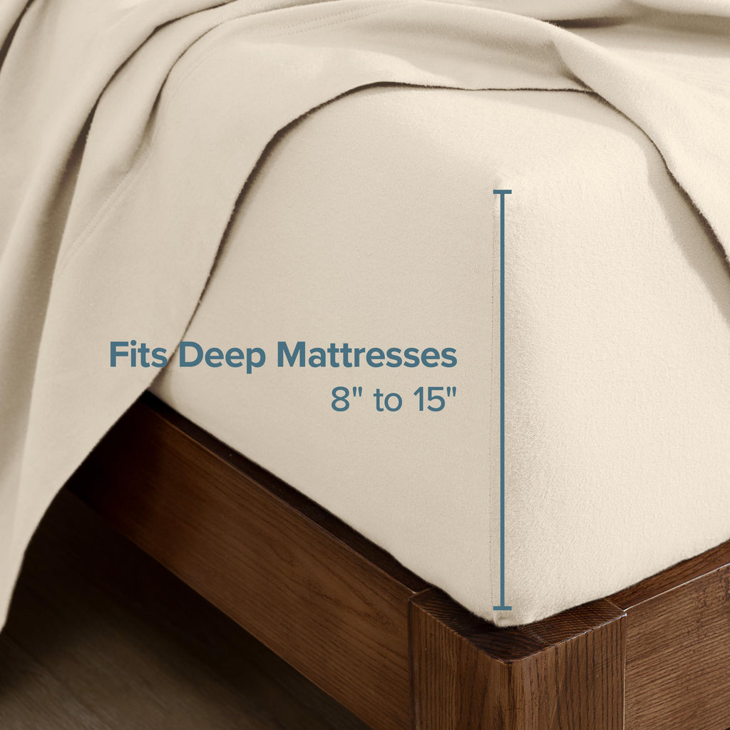 Flannel Fitted Bottom Sheet 100% Cotton (Queen, Sand)