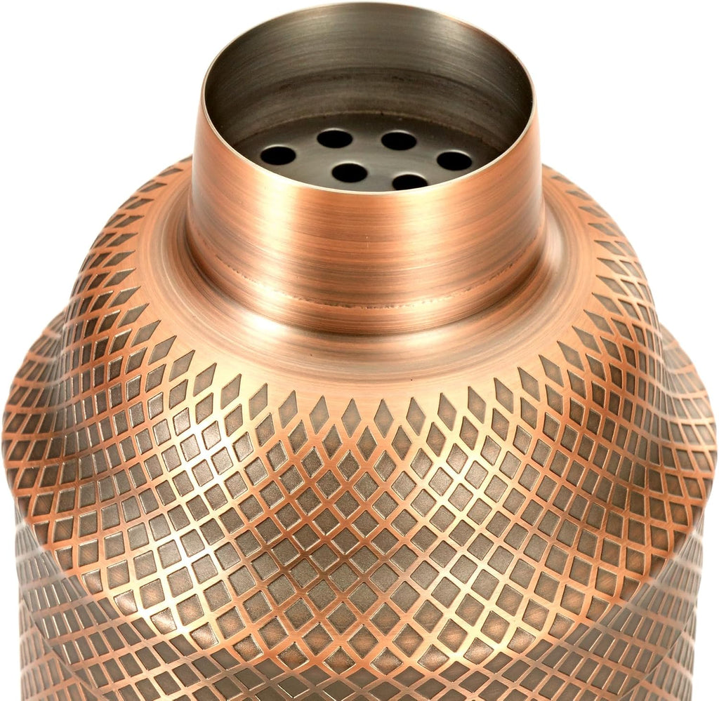 3-Piece Diamond Lattice Etch Japanese Cocktail Shaker Set (24 Oz/700ml), Antique Copper