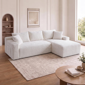 95" L‐Shaped Modular Cloud Corduroy Boneless Sectional Sofa