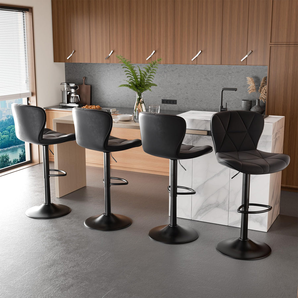 Modern Bar Stools Set of 2, Adjustable Faux Leather Upholstered Swivel Bar Stools, Counter Height Bar Chairs with