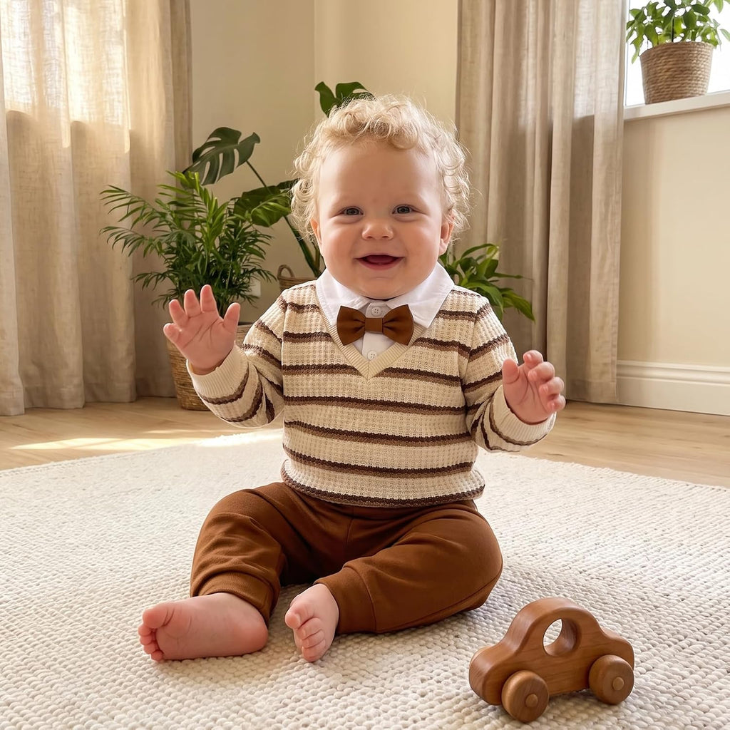 Toddler Baby Boy Outfit Collared Sweatshirt Pants Set Fall Clothes