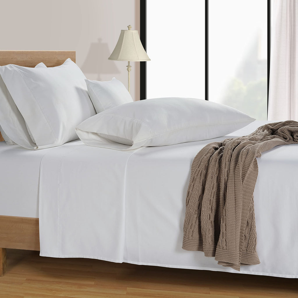 600TC 100% Cotton Sheets - Silky Smooth Sateen Weave, White