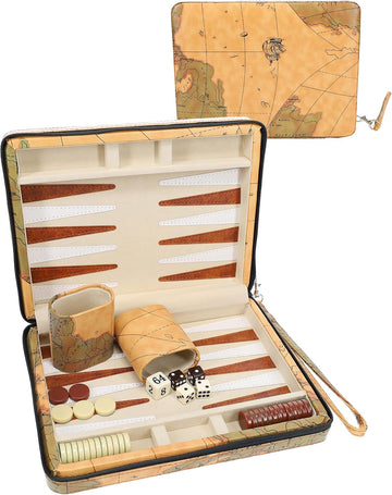 Magnetic Map Style Backgammon Board and Carrying Strap - Board Games for Adults, Travel Games, Travel Backgammon Sets