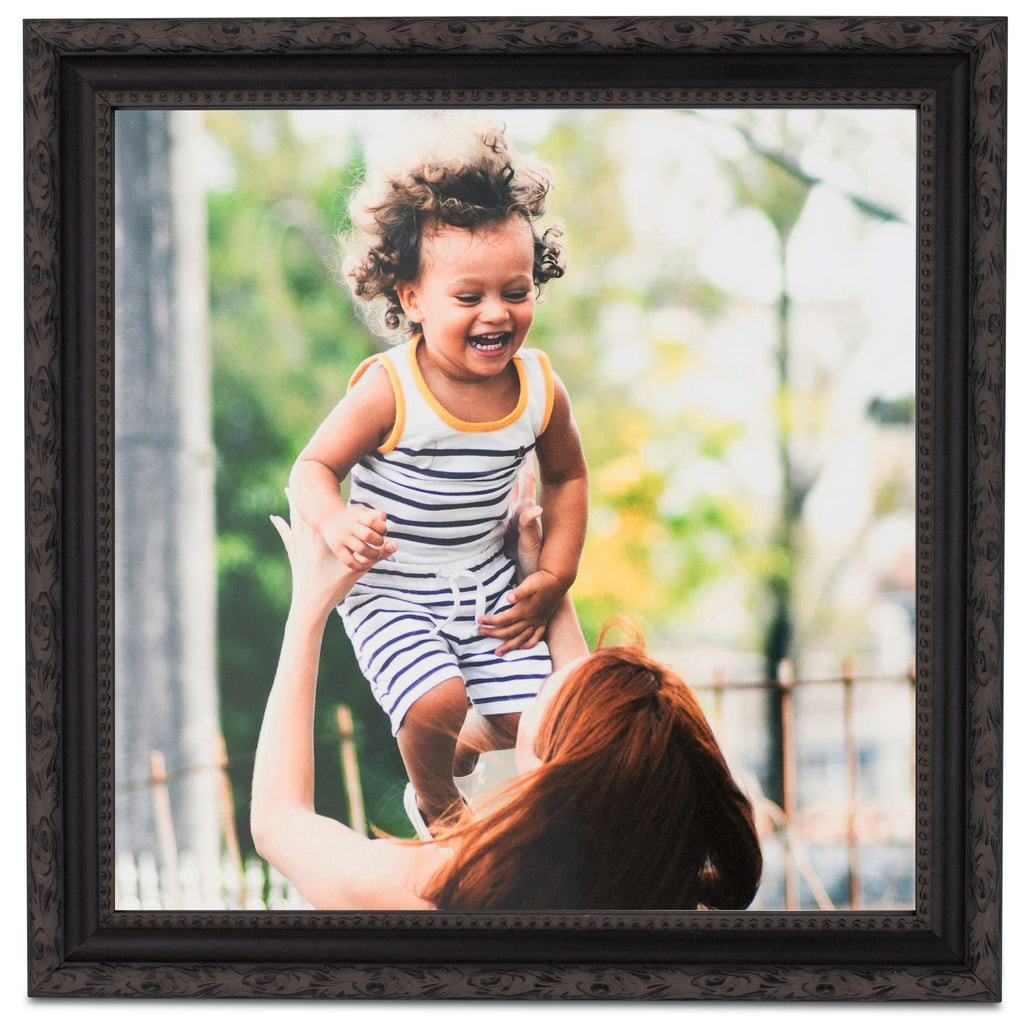 12x24 Inch Black Picture Frame, This 1.5000 Inch Custom Poster Frame is Black Engraved Edges - Comes with Acrylic and