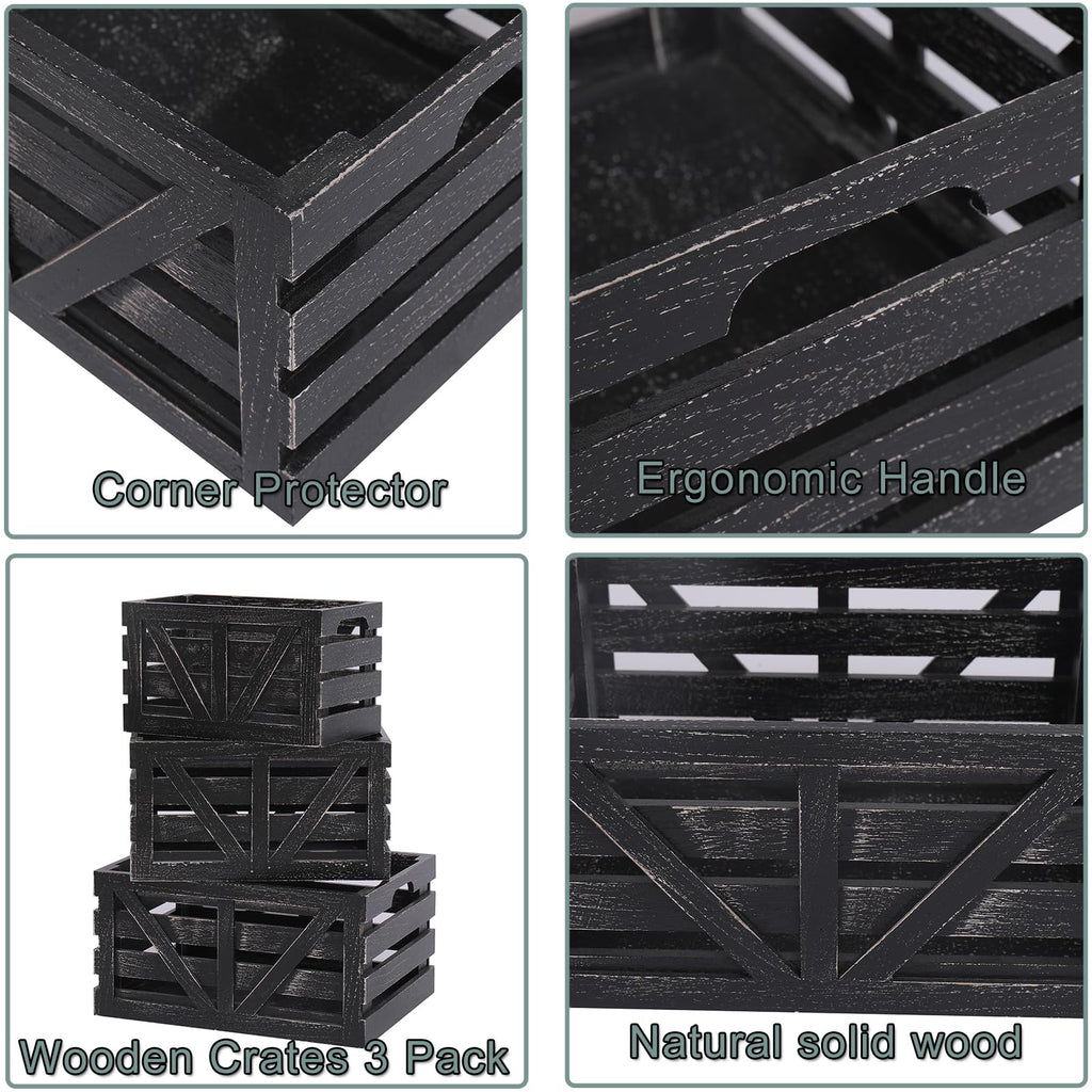 Farmhouse Storage Crates Nested Wooden Storage Crate with Handles, 3 Pack