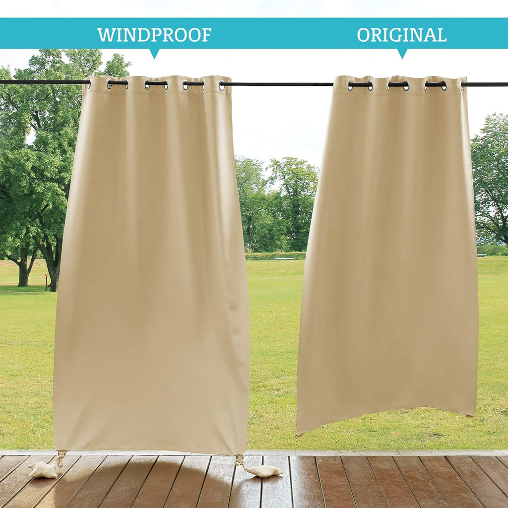 Outdoor Curtains Windproof - Waterproof Blackout Curtain with Weight Bags, Privacy Insulated Drapes Screen Porch