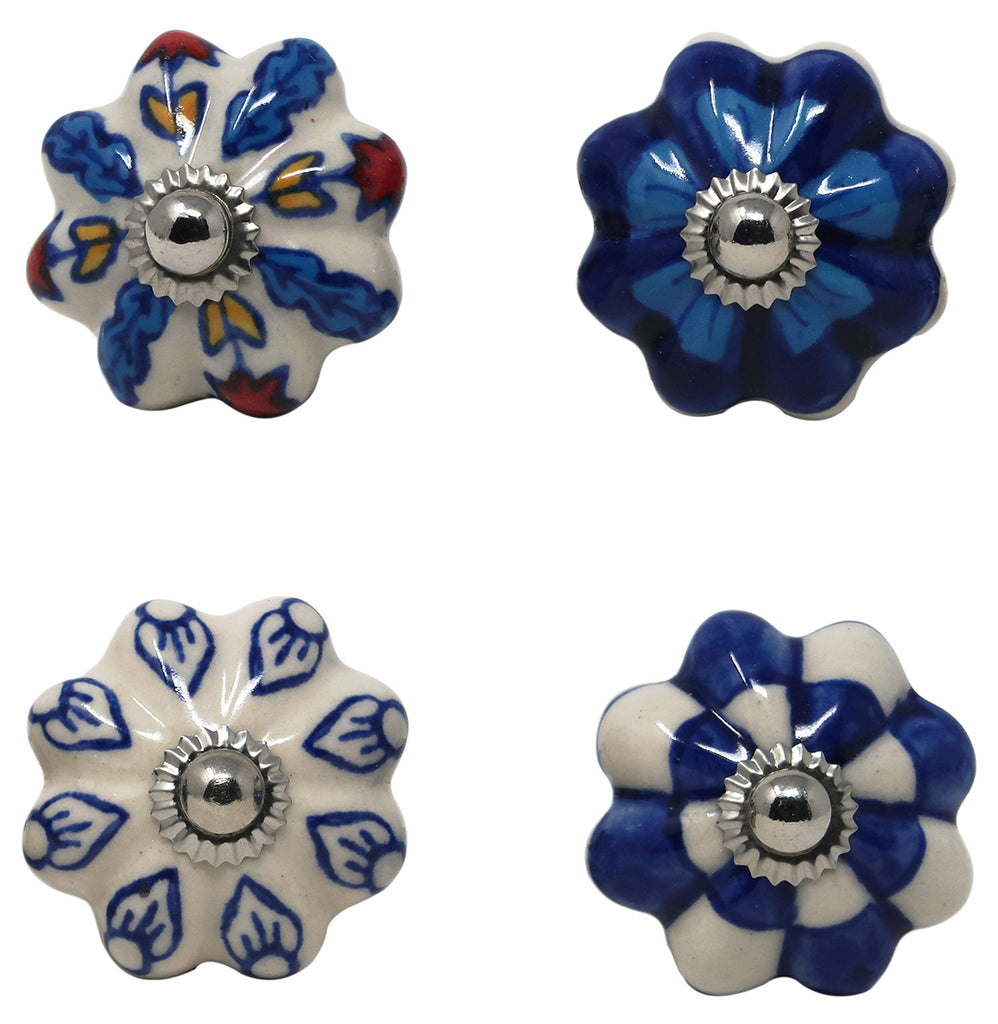 Set of 20 Ceramic Knobs Colorful Blue Cabinets Cupboards