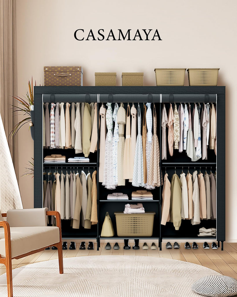 Clothes Rack, Portable Closet, 81.5 Inch Large Capacity Wardrobe Closet, Clothes Storage Organizer with Shelves and 5