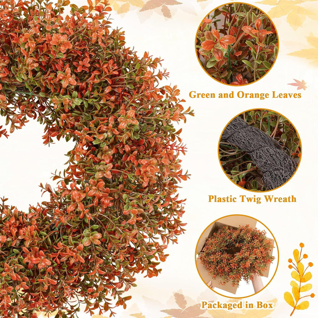 20 Inch Artificial Boxwood Fall Wreath for Front Door