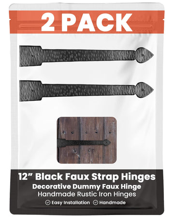 2 Pack 12" Black Faux Strap Hinges - Hand Forged Dummy Faux Hinge - Handmade Rustic Iron Hinges for Farmhouse