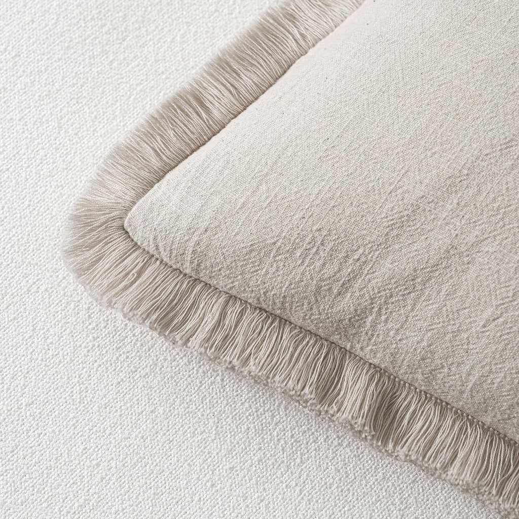 Decorative Throw Pillow Covers Neutral Linen Fringe Throw Pillows Euro Shams Set of 2 Natural Beige Boho Farmhouse