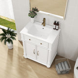 28" Mid-Century Bathroom Vanity with Sink - Green Solid Wood with Roman Column Base
