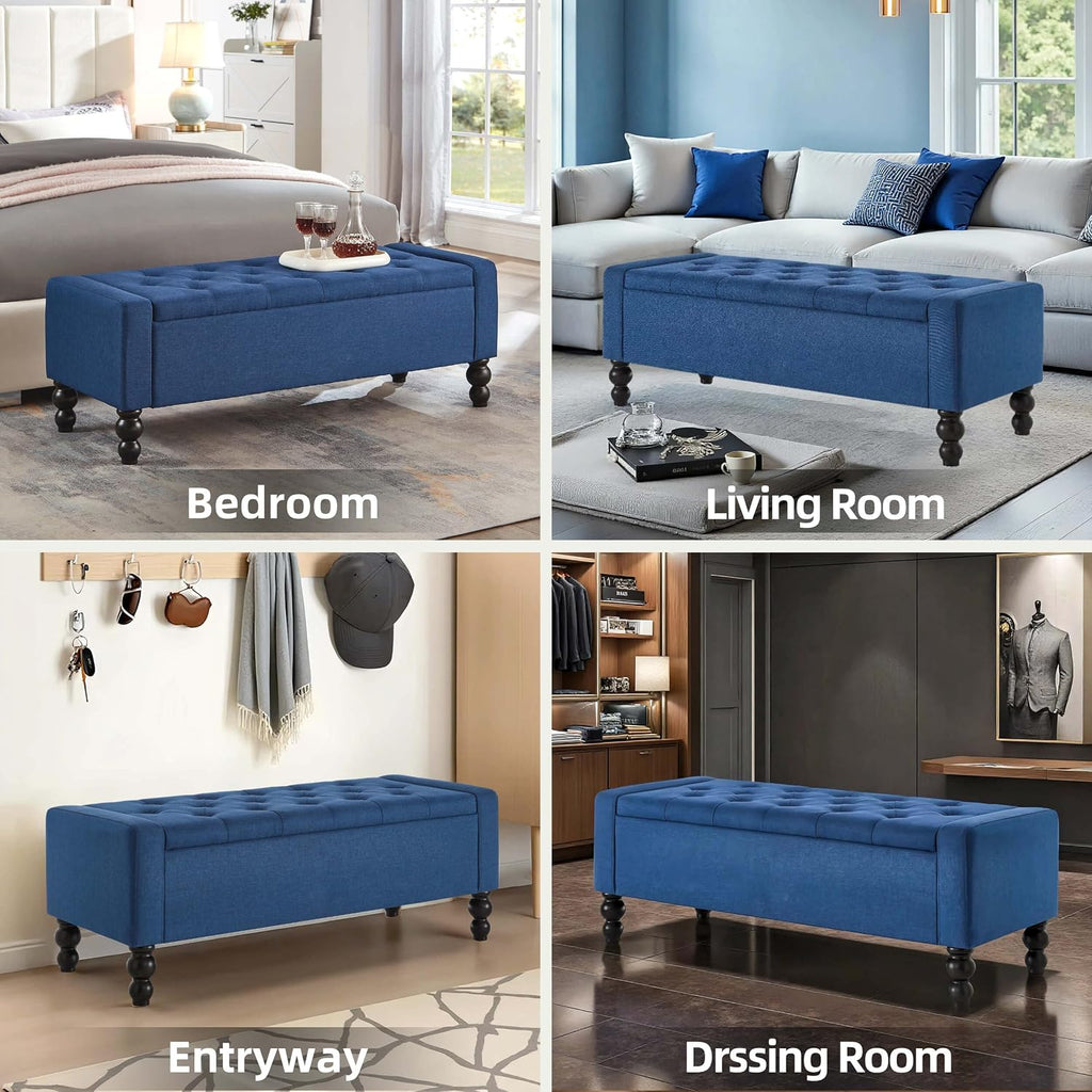 50" W Storage Ottoman Bench with Safety Hinge, Load up to 660 lb Ottoman with Storage, Upholstered Tufted Entryway