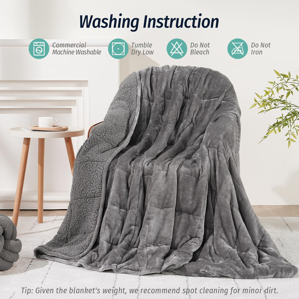 Weighted Blanket for Adults 48"x72" 15 lbs Twin, Sherpa Fleece Grey