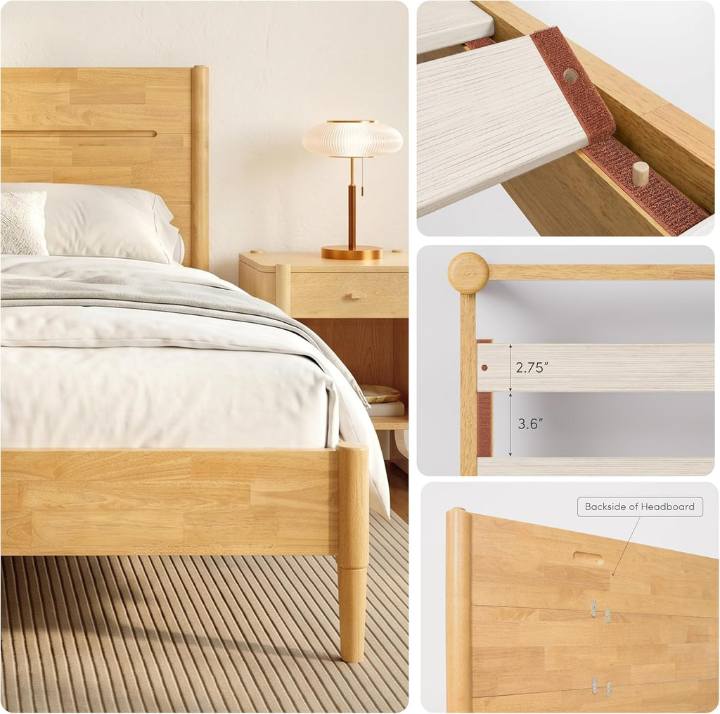 Apollo Solid Wood Platform Bed Queen, Headboard, Light Oak