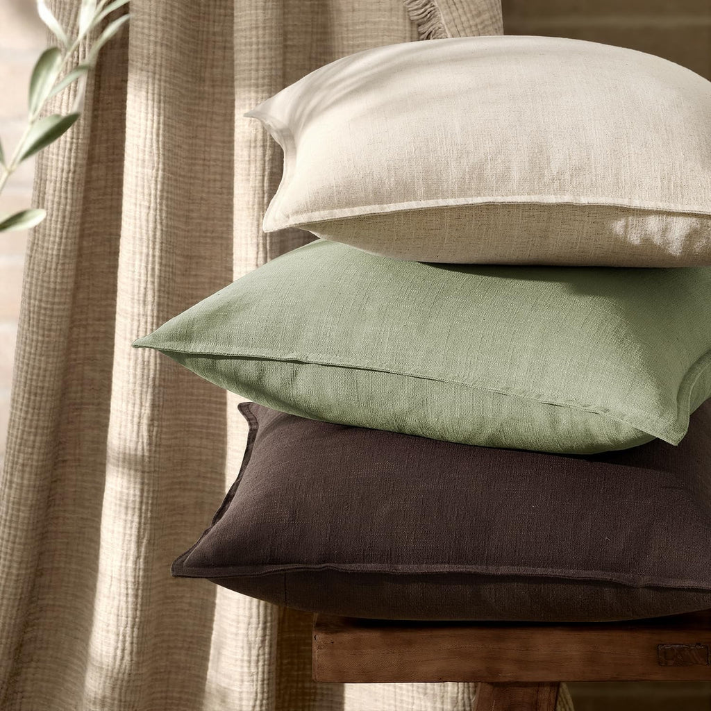 Pack of 2 Decorative Linen Pillow Covers Sage Green Euro Sham Neutral Farmhouse Boho Soild Cushion Case Soft Accent