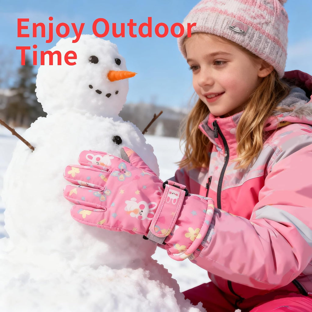 Kids Winter Snow Ski Gloves, Waterproof Cold Weather Insulated Outdoor Snowboard Gloves for Toddler Girls