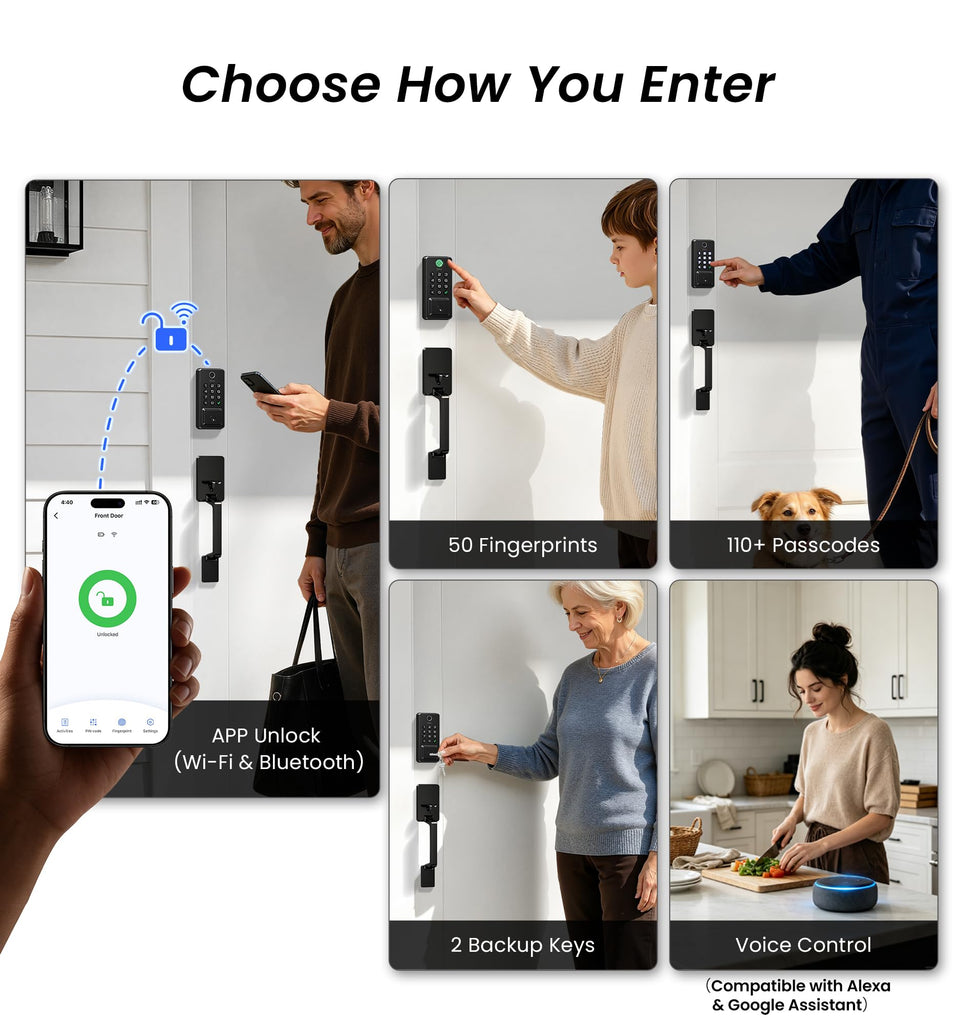 WiFi Smart Fingerprint Deadbolt Front Door Lock, Matte Black