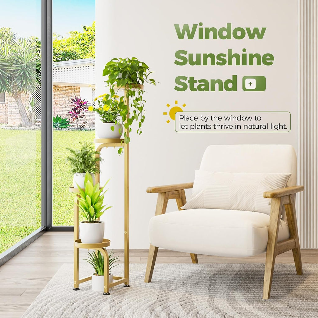 Corner Plant Stand Indoor Outdoor Tall Metal Flower Pot Stands | 4 Tier Gold Heavy Duty Plant Shelf Garden Balcony