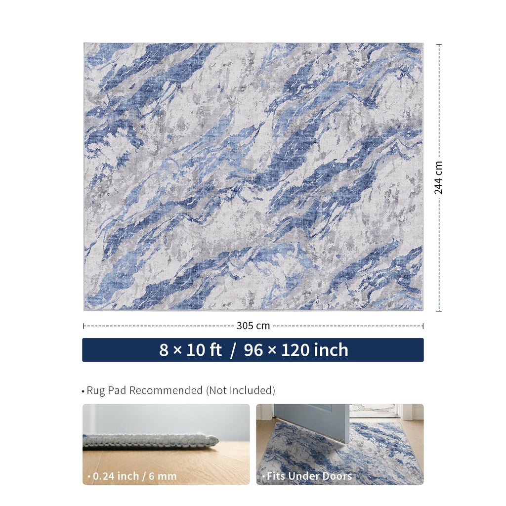 Blue Grey Modern Coastal Area Rug