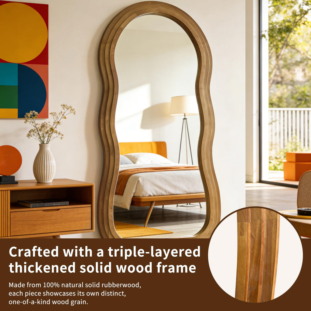Wavy Full Length Mirror, 71"x33.5" Oversized Solid Wood Mirror
