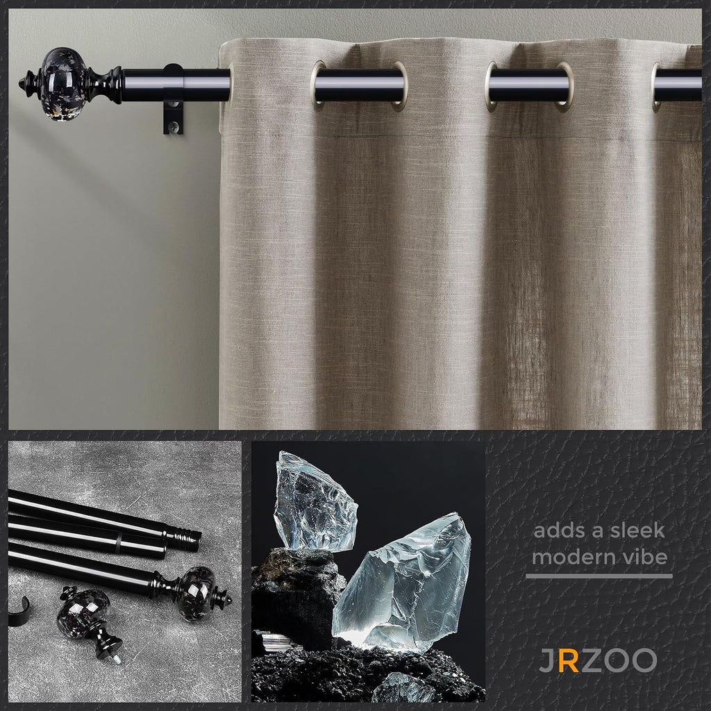 Black Curtain Rod for Windows 48 to 84 Inches, 1'' Heavy Duty Adjustable Modern Drapery Rods with Unique Crystal