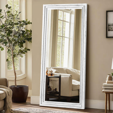 Full Length Mirror, 71 x 30 Inch Solid Wood Floor Mirror, White