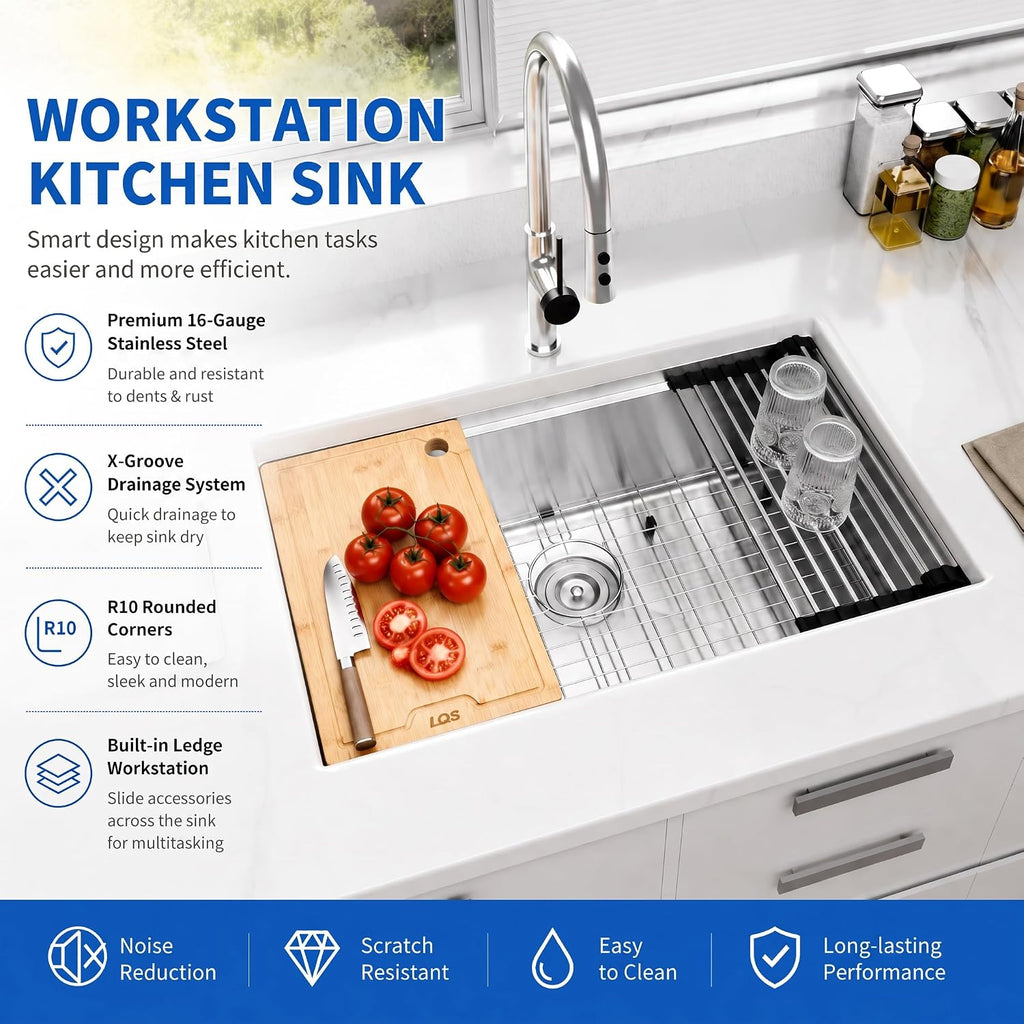 32 Inch Undermount Kitchen Sink, 32" x 19" Stainless Steel Kitchen Sink, Undermount Sinks, Handmade Deep Single Bowl