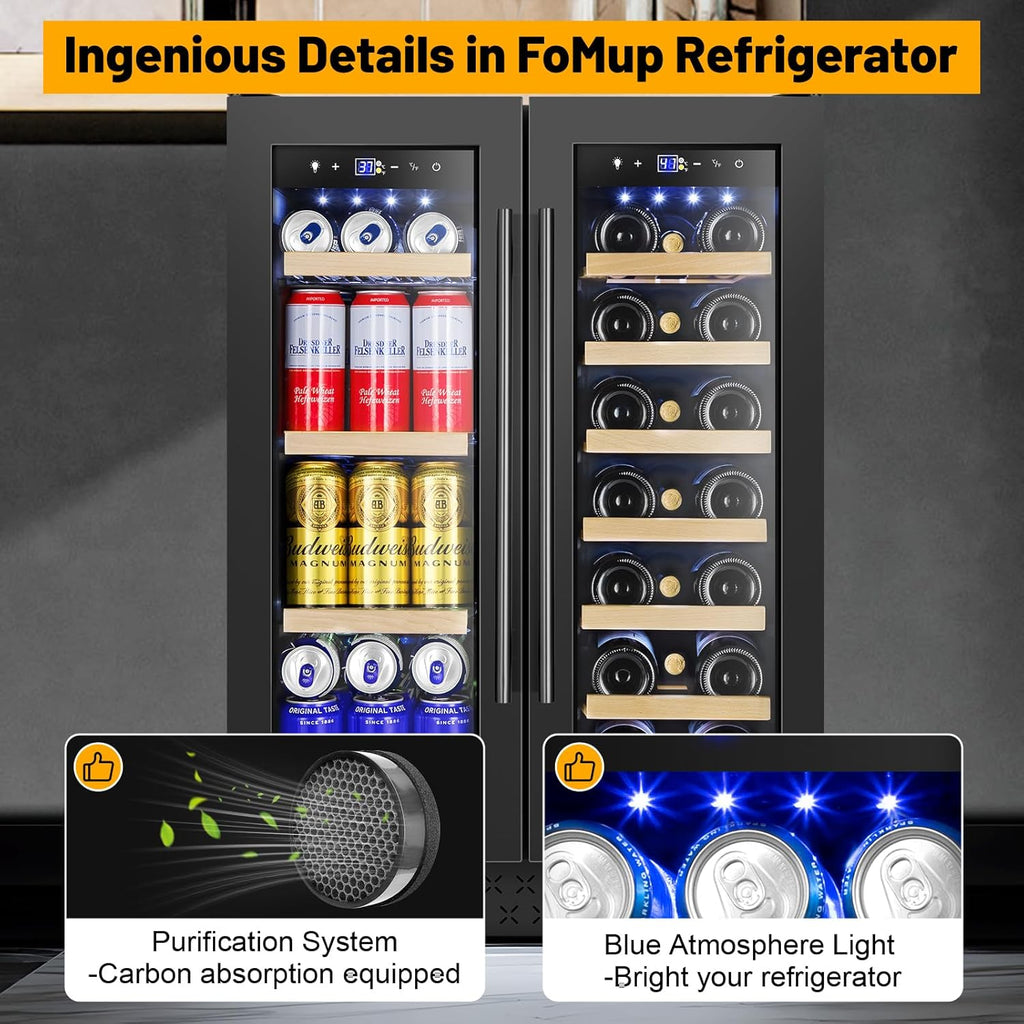 Wine and Beverage Refrigerator, 24 Inch Beverage Cooler Dual Zone with Glass Doo