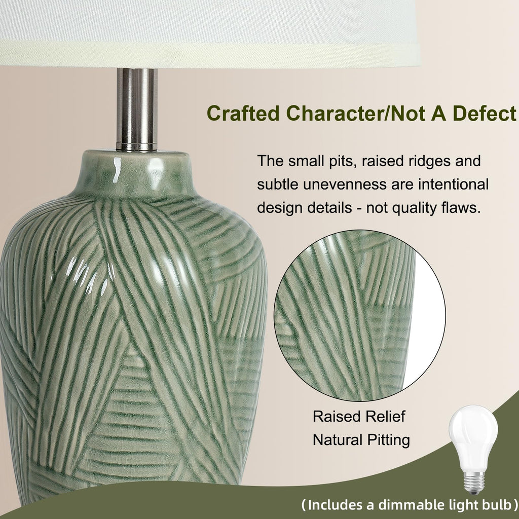Touch Green Lamp Ceramic Table Lamps, Nightstand Lamp 24"Green 1Pack