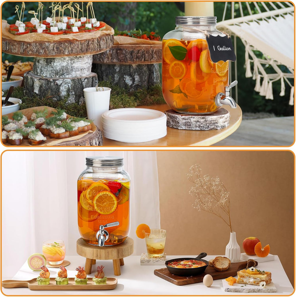 1 Gallon with Lid, Stainless Steel Spigot, for Parties, Lemonade Dispenser With Ice Cylinder for Weddings, Party,Sun