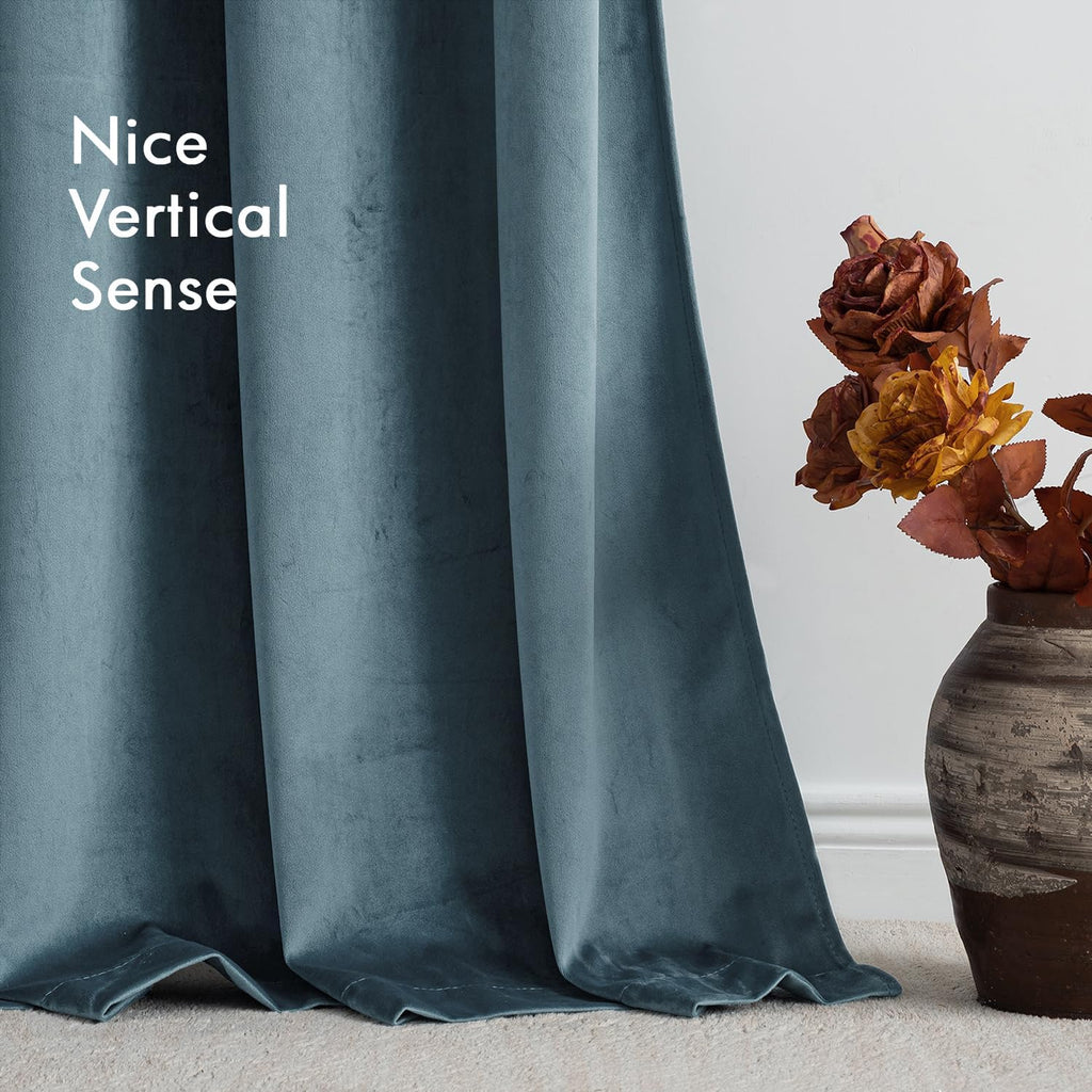 Grayish Blue Velvet Curtains 96 Inches Long Blackout Thermal Insulated Soundproof Curtain Privacy Room Darkening