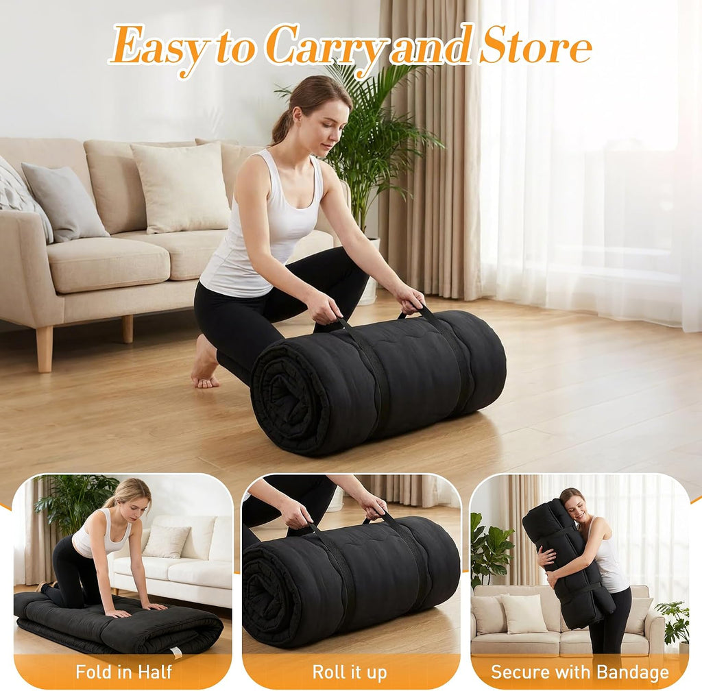 Japanese Floor Mattress, 4" Thick Futon Mattress, Black